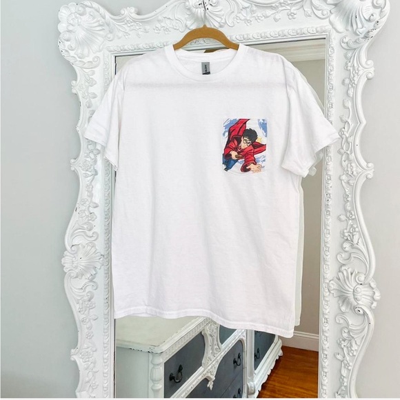 New York Couture *One of a Kind* Reworked Harry Potter Print Pocket T-Shirt - Picture 4 of 6